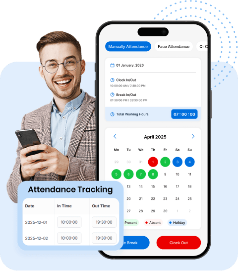 Employees marking attendance from mobile, web and on shift