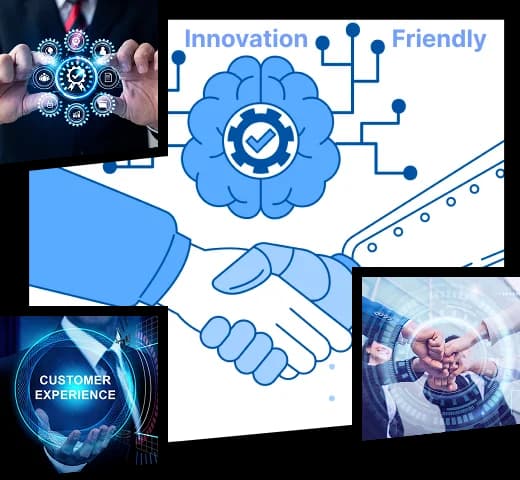 A small team working together in an open, collaborative office