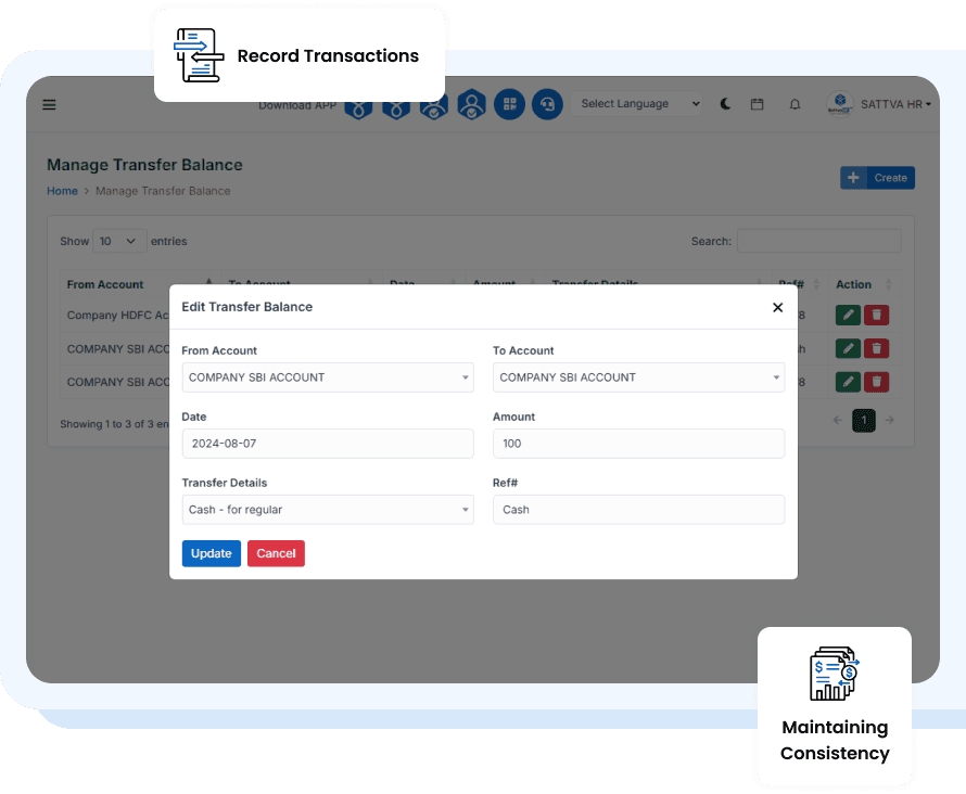 SattvaHR transfer between two company accounts