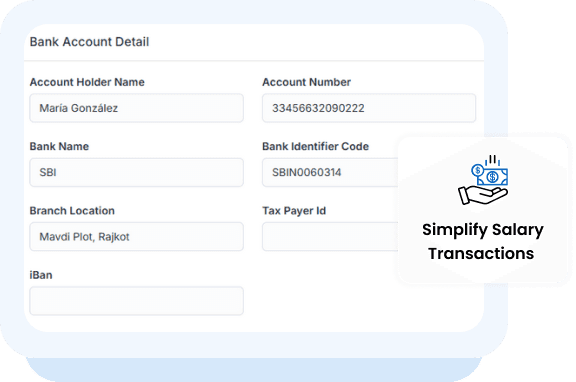 SattvaHR bank account details recorded against an employee for payroll