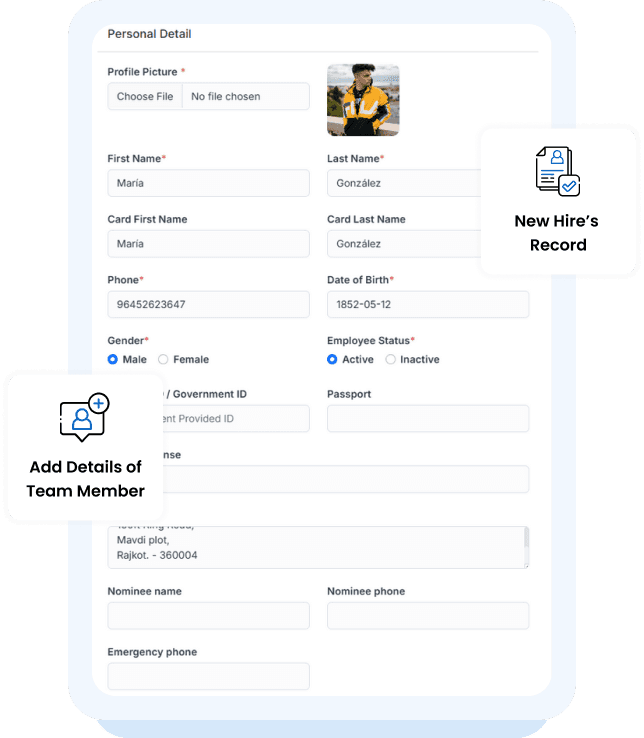 SattvaHR personal details form for a new employee profile