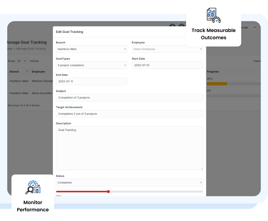 SattvaHR OKR entry linking an objective to measurable results